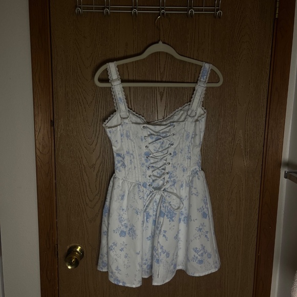 Blue & White Floral Corset Mini Dress | Size S - Picture 2 of 3